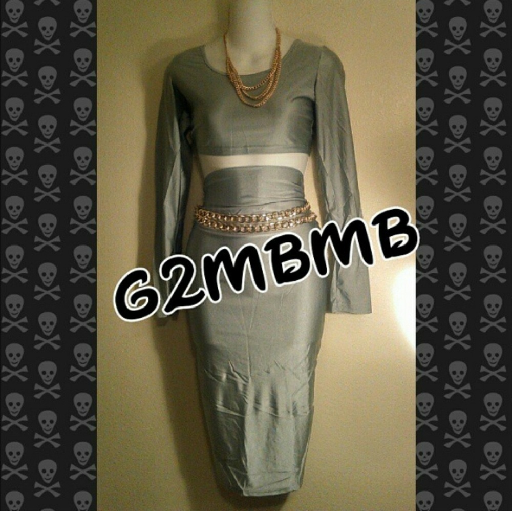 Grey long sleeve 2 Pc skirt set